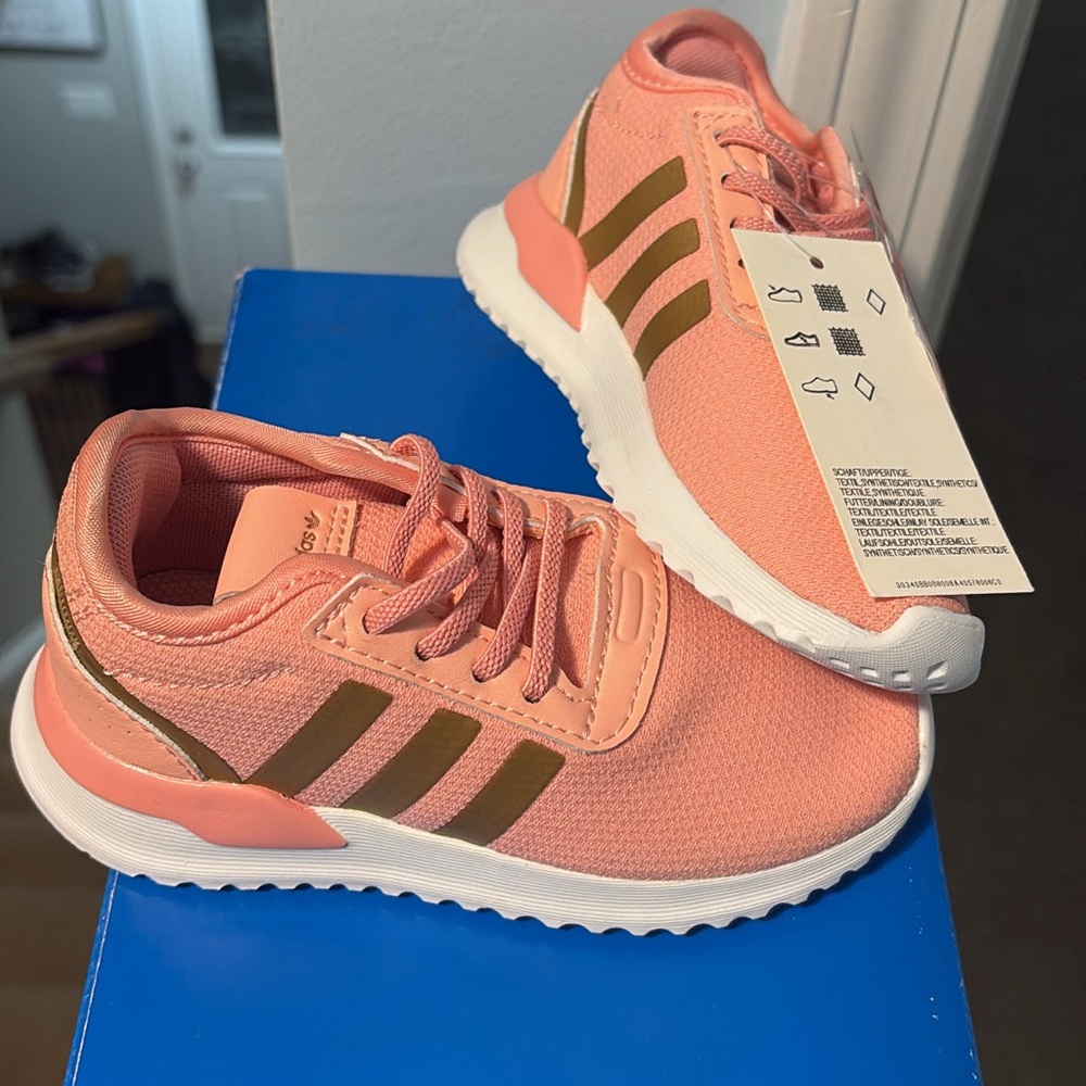 Pink and gold toddler girl adidas 9c